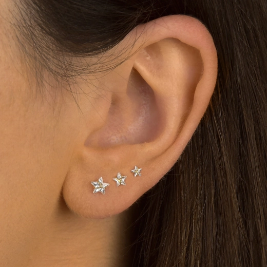 Produto Trio de Brincos de Ouro 18k Estrelas 3mm / 4mm e 5mm