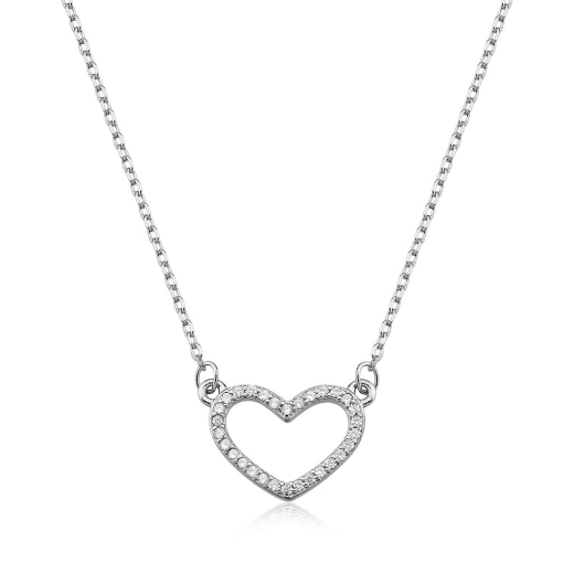 Produto Colar Feminino de Prata 925 Coração Vazado com Zircônias