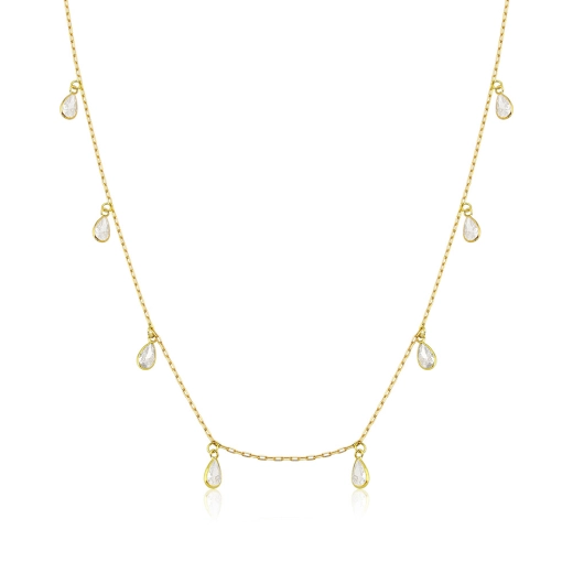Produto Colar de Ouro 18k Elo Quadrado com Gotas pendentes