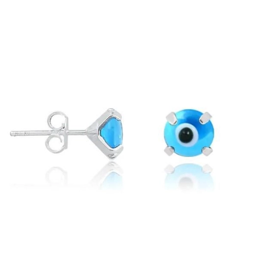Produto Brinco Feminino de Prata 925 Olho Grego Azul Claro