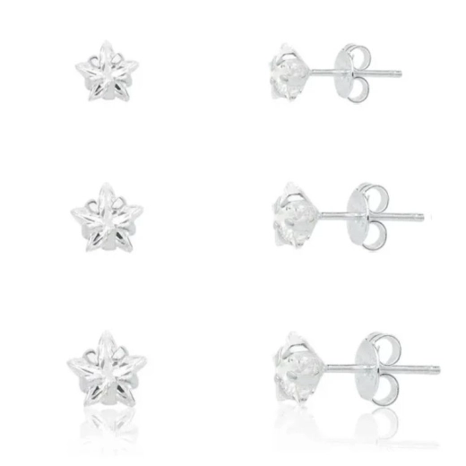 Trio de brincos estrela prata 925 Produto Trio de brincos estrela prata 925