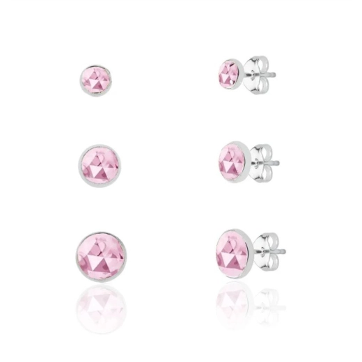 Produto Trio de brincos prata 925 - Cravação inglesa rosa
