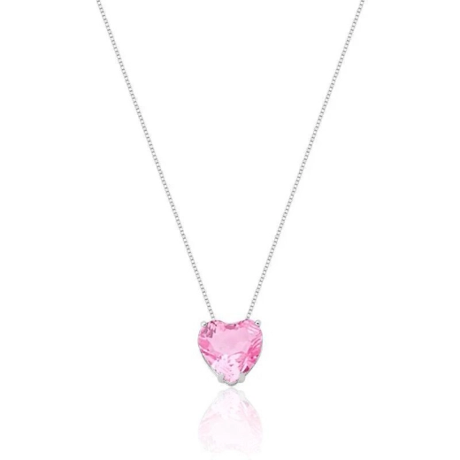 Produto Colar Feminino de Prata 925 Coração Galeria Rosa 45cm