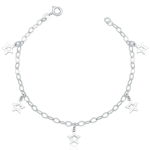 Produto Pulseira Feminina Prata 925 5 Estrelas Pendentes