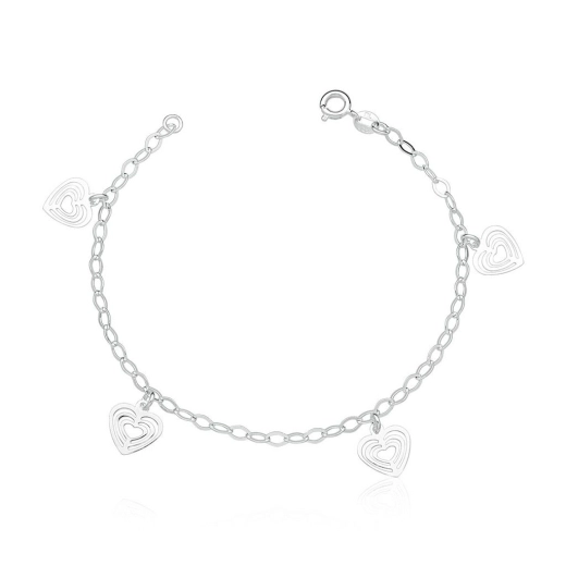 Produto Pulseira Prata 925 4 corações pendentes