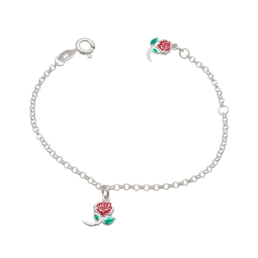 Produto Pulseira infantil prata 925 flor rosa