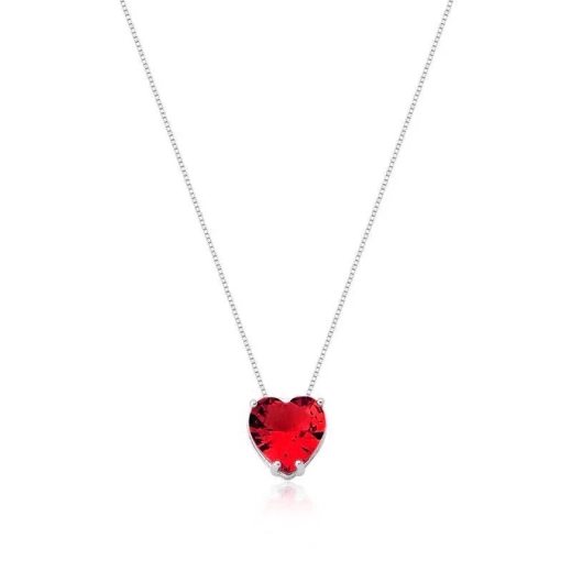 Produto Colar Feminino de Prata 925 Coração Galeria Vermelho 45cm