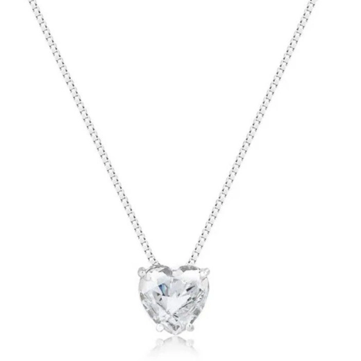 Produto Colar Feminino de Prata 925 Coração Galeria Cristal 45cm