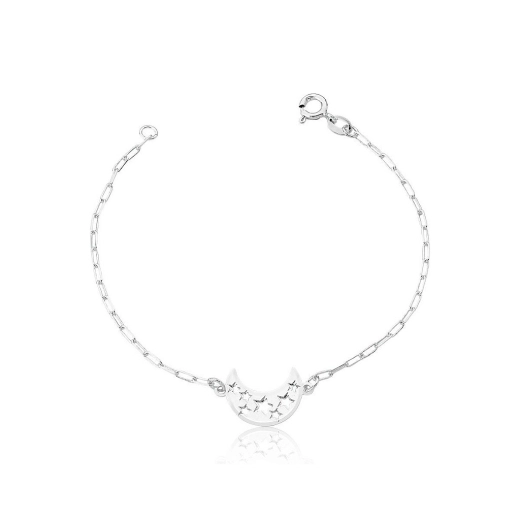 Produto Pulseira lua estrelas vazadas elo quadrado prata 925