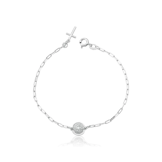 Produto Pulseira medalha de São Bento e cruz - prata 925