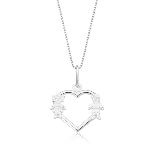 Produto Colar de prata 925 coração casal menino e menina