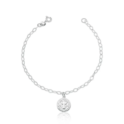 Pulseira prata 925 medalhinha de são bento pequena 8mm Produto Pulseira prata 925 medalhinha de são bento pequena 8mm