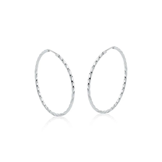 Brinco argola redonda fio torcido 35mm prata 925 Produto Brinco argola redonda fio torcido 35mm prata 925