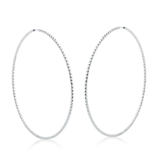 Brinco argola redonda fio torcido 50mm grande prata 925 Produto Brinco argola redonda fio torcido 50mm grande prata 925