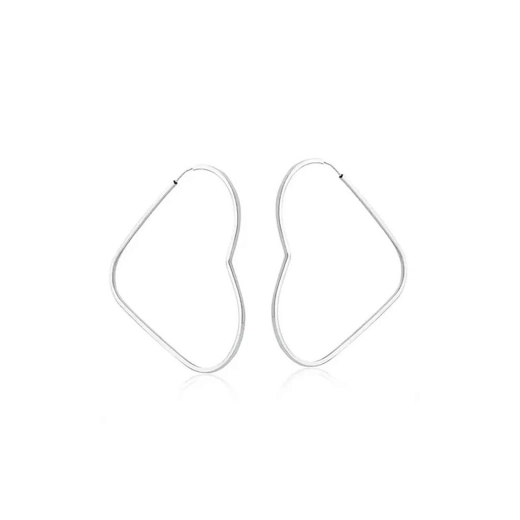 Produto Brinco Feminino Argola de Prata 925 Coração Fio Quadrado 32mm