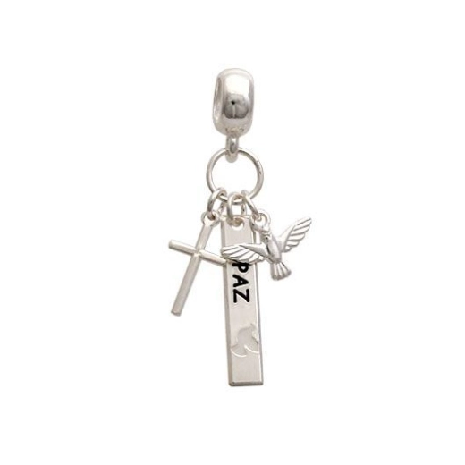 Produto Berloque patua Espirito Santo cruz e placa paz prata 925