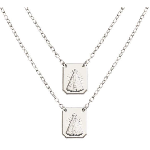 Produto Escapulario Nossa Senhora placa média chanfrada prata 925
