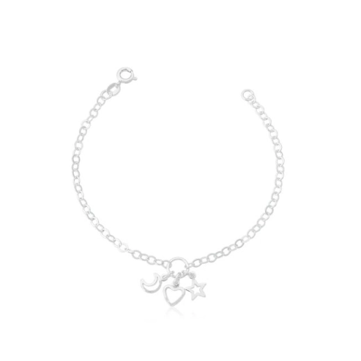 Produto Pulseira feminina patuá estrela lua e coração prata 925