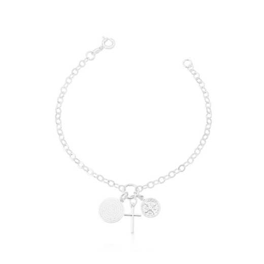 Produto Pulseira feminina patuá são bento cruz e pai nosso prata 925