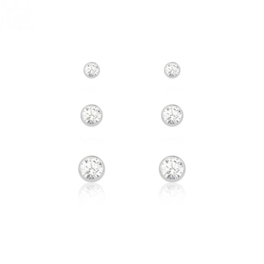 Kit 3 Brincos Trio Zircônia Cravação Inglesa De Prata 925 Produto Kit 3 Brincos Trio Zircônia Cravação Inglesa De Prata 925