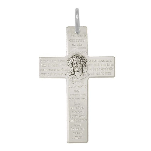 Pingente cruz oração Pai Nosso e face de Cristo prata 925 Produto Pingente cruz oração Pai Nosso e face de Cristo prata 925