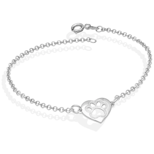 Pulseira coração patinha pet vazada - Prata 925 Produto Pulseira coração patinha pet vazada - Prata 925