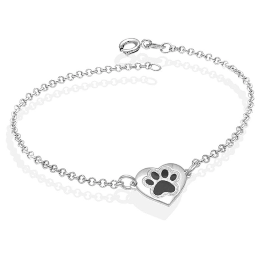 Pulseira Patinha Pet Coração em Prata 925 Produto Pulseira Patinha Pet Coração em Prata 925