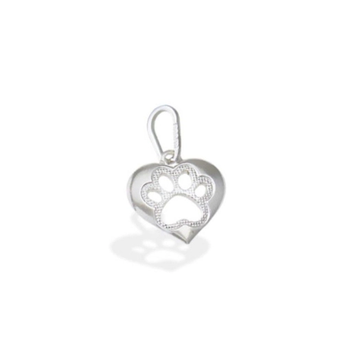 Produto Pingente coração e patinha pet vazada - prata 925