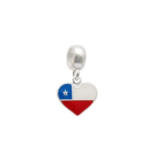 Produto Berloque bandeira Chile em formato de coração prata 925