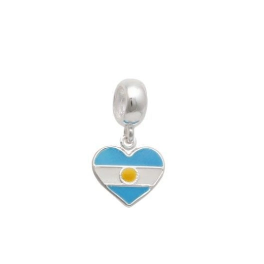 Produto Berloque bandeira Argentina em formato de coração prata 925