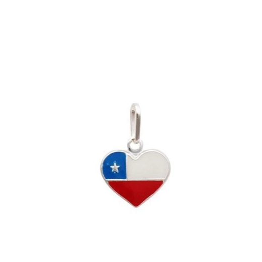 Produto Pingente bandeira Chile em formato de coração prata 925