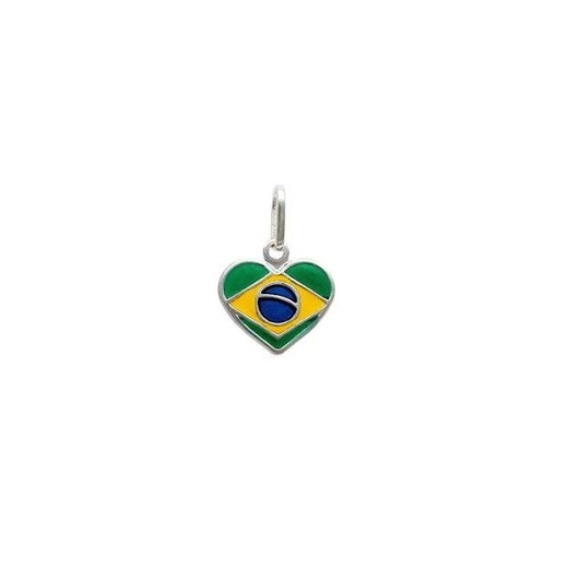 Produto Pingente bandeira Brasil em formato de coração prata 925