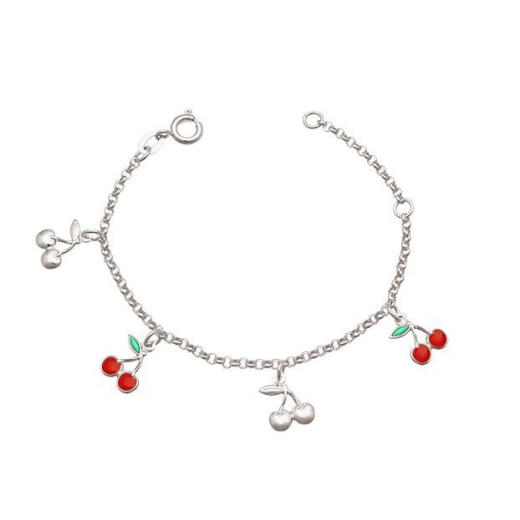 Produto Pulseira infantil com alongador cerejas prata 925