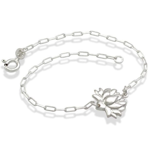 Produto Pulseira feminina flor de Lótus prata 925 18cm