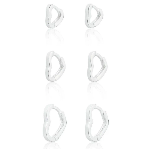 Produto Trio de argolas click coração prata 925