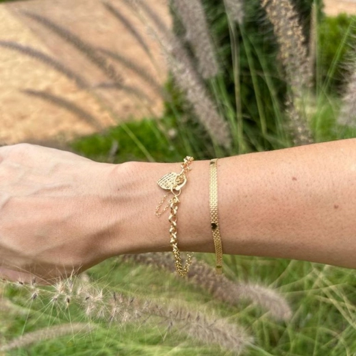 Produto Pulseira Feminina Bismark Esteira Com Coração de Ouro 18k