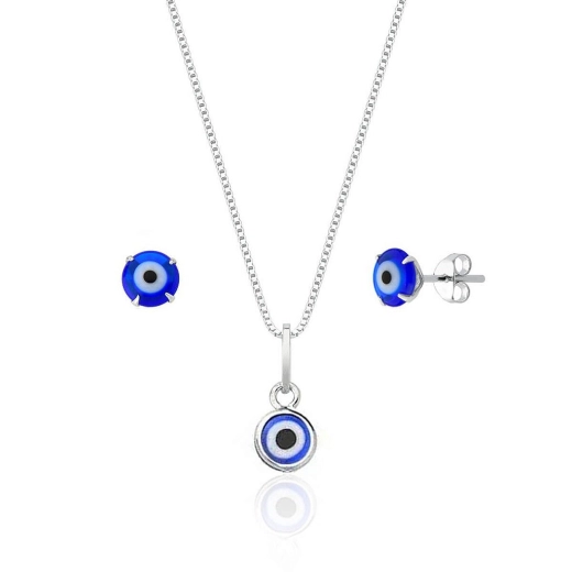 Conjunto olho grego azul escuro - prata 925 Produto Conjunto olho grego azul escuro - prata 925