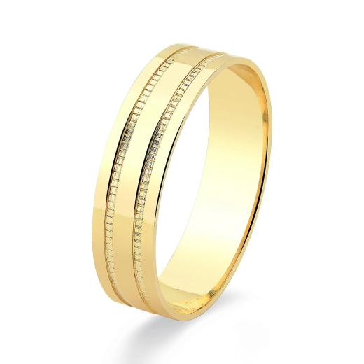 Produto Aliança de Ouro 18k 6mm Anatômica com Frisos Laterais