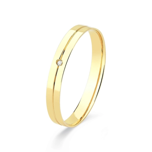 Produto Aliança de Ouro com Friso ao meio e Diamante 1 ponto