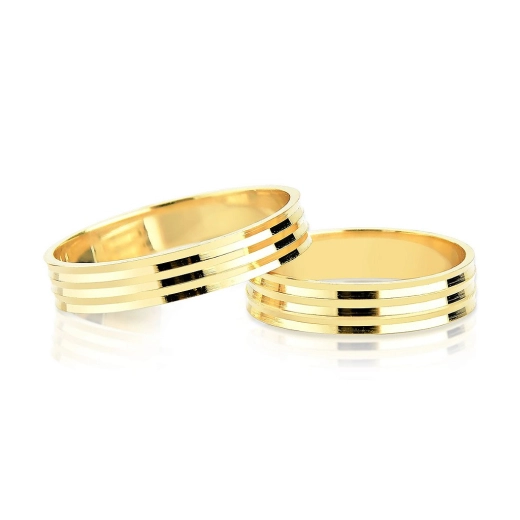 Produto Aliança de Ouro 18k com 4mm e Linhas Trabalhadas