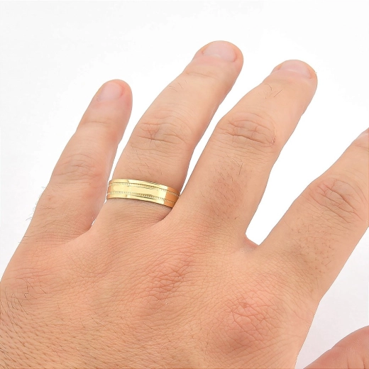 Produto Aliança de Ouro 18k 6mm Anatômica com Frisos Laterais