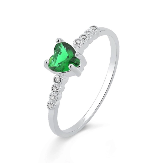 Anel de prata 925 solitario Coração com pedras de zircônias Verde Produto Anel de prata 925 solitario Coração com pedras de zircônias Verde