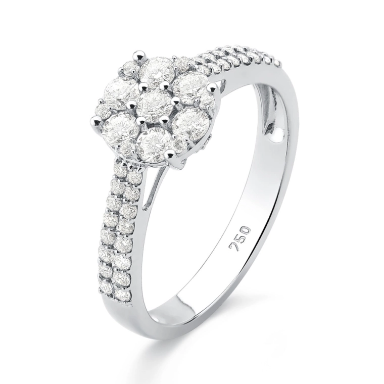 Anel de Noivado em Ouro Branco 18K com Diamantes Naturais 0,84ct Produto Anel de Noivado em Ouro Branco 18K com Diamantes Naturais 0,84ct