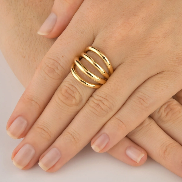Produto Anel de Ouro 18k Aros Curvados e Lisos