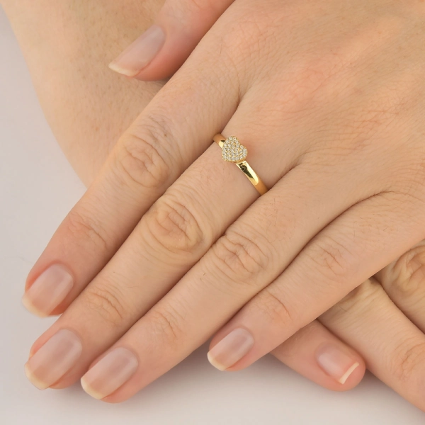 Produto Anel de Ouro 18k Chuveirinho Coração com zircônias