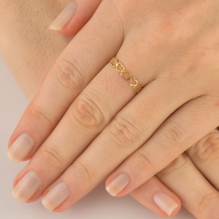 Produto Anel de Ouro 18k Corações Vazados