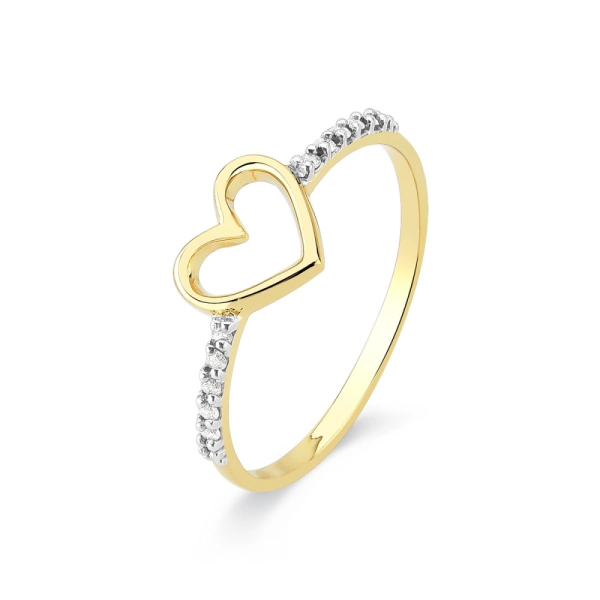 Produto Anel de Ouro 18k Coração Vazado com Diamantes