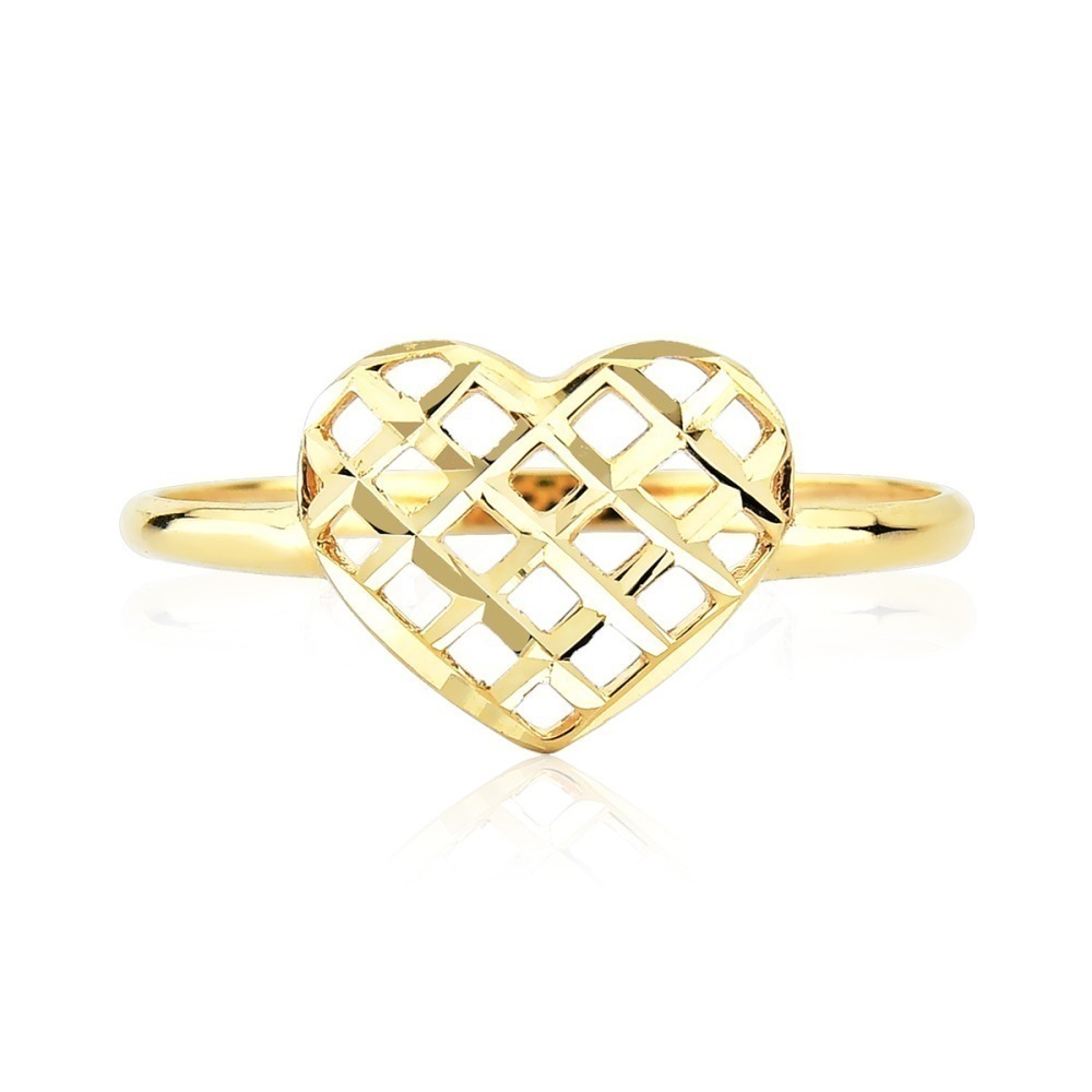 Produto Anel de Ouro 18k Coração Vazado e Detalhado