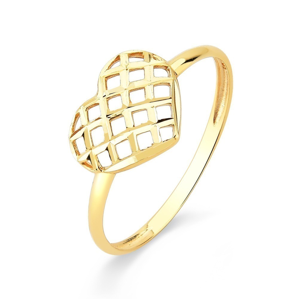 Produto Anel de Ouro 18k Coração Vazado e Detalhado