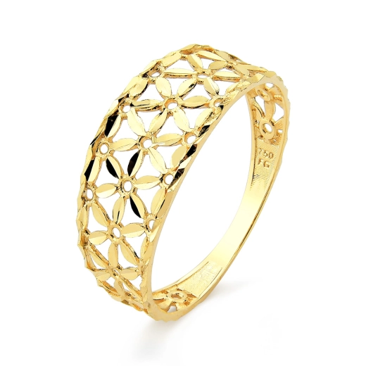 Produto Anel de Ouro 18k Flores Vazadas